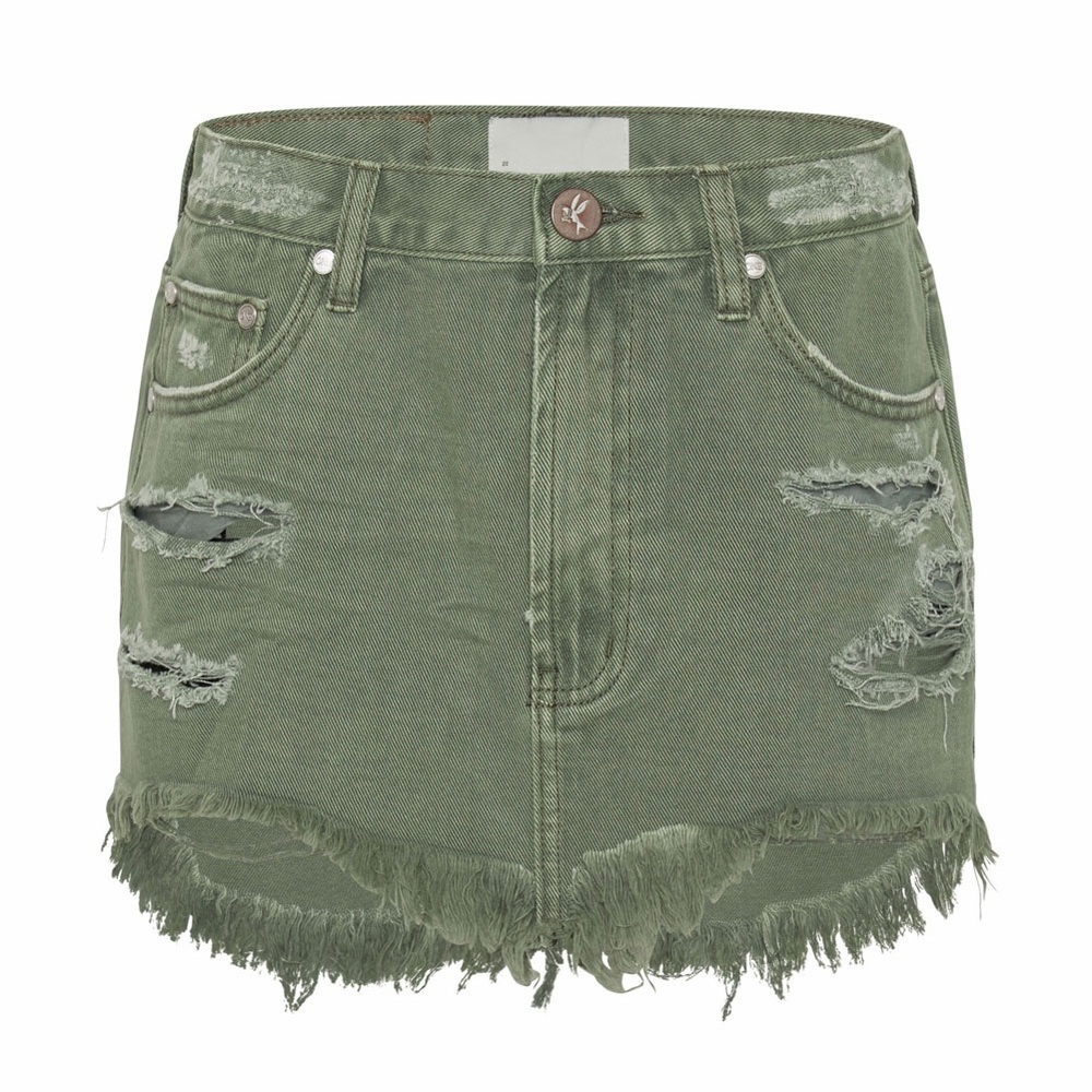 One Teaspoon Green Distressed Mini Skirt